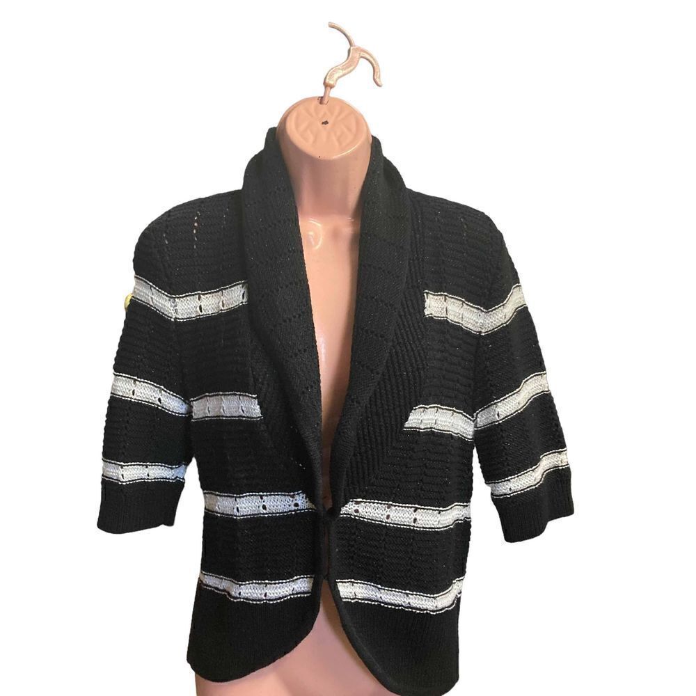 WHITE HOUSE BLACK MARKET Women’s Black & White Medium Shrug cardigan sweater wra